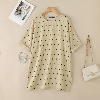 ZANZEA Woman Polka Dot Loose Long Blouses Round Neck 3/4 Sleeves Oversized Tunic Tops Autumn Casual Comfort Daily Wear Blusas