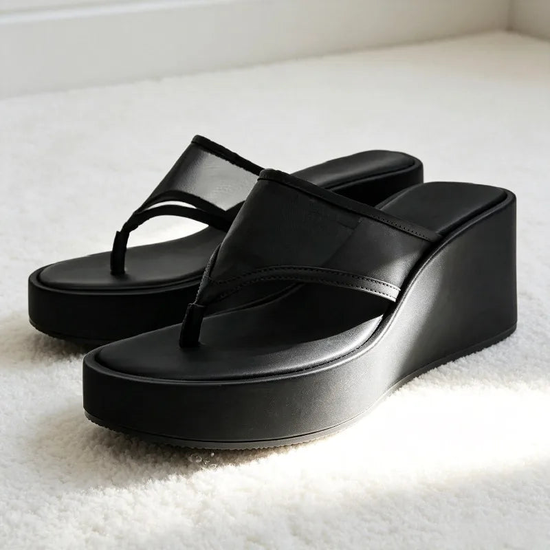 Fashion Mesh Platform Sandals for Women 2026 Summer Sexy Clip Toe Wedges Street-Style Comfortable Women Shoes Sandalias De Mujer