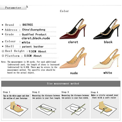 BIGTREE Shoes Rivet Design Women Pumps Patent Leather High Heels Sexy Party Shoes Stiletto Summer High Heeled Sandals Women Heel