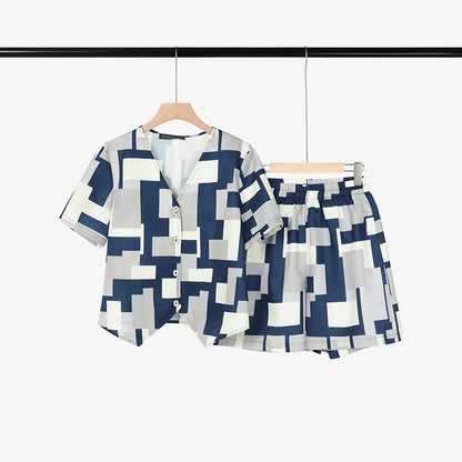 Fashion Summer 2 Pieces Sets 2026 ZANZEA Printed Tracksuit Women V Neck Short Sleeve Blouse Short Sets Casual Holiday Outfits