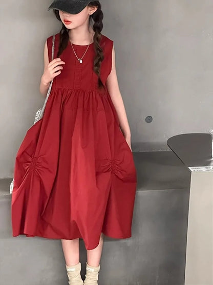 Summer Vest Dress for Kids Cotton and Linen Dresses Casual Girls Princess Girl Party Girl's Children's Elegant Festive 6 8 Years