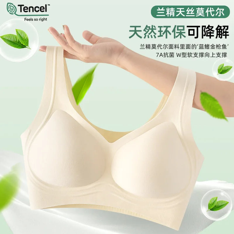 Lenzing Modal Women's Invisible Seamless Beauty Back Push-Up Underwear, Wireless Tank-Style Sports Bra