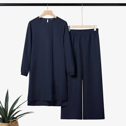 2026 ZANZEA Women Muslim Matching Sets Stylish Long Tops Pant Sets Dubai Hijab Tracksuit Abaya Kaftan Ramadan Outfits IsIamic