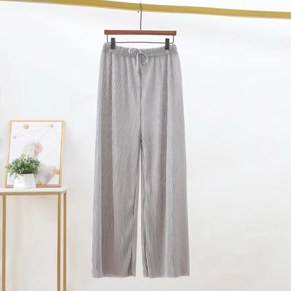 2025 New Women's Summer Thin High-waist Korean Style Non-iron Pleated Straight Leg Solid Loose Drape Wide-leg Pants Dropshipping