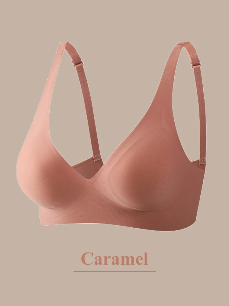 FINETOO One-piece Seamless Bra Women Push Up Wireless Underwear Ladies Padded Bralette Sexy Deep V Bras Beauty Back Underwear
