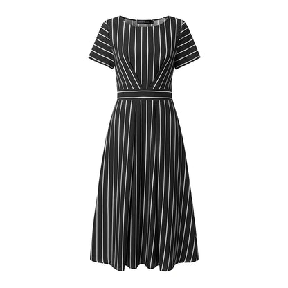 ZANZEA Fashion Women Short Sleeve Striped Sundress Summer OL Work Dress Elegant A Line Waisted Midi Robe Casual Holiday Dresses