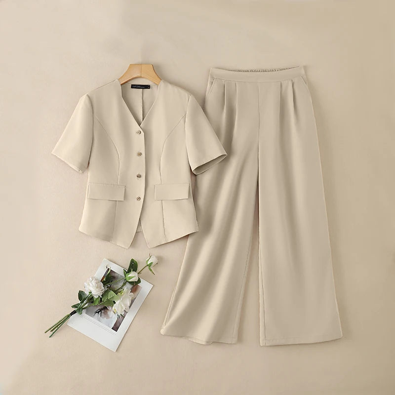 2026 ZANZEA Women Summer V Neck Short Sleeve Blouse Pant Sets Solid OL Work Outfits 2 Pieces Sets Fashion Wide Leg Trousers Suit