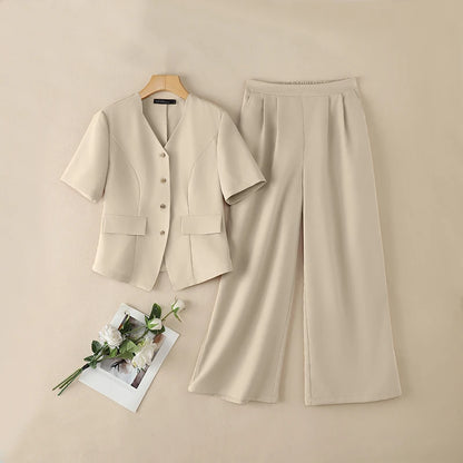 2026 ZANZEA Women Summer V Neck Short Sleeve Blouse Pant Sets Solid OL Work Outfits 2 Pieces Sets Fashion Wide Leg Trousers Suit