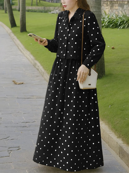 ZANZEA Autumn Outfits Stylish Polka Dots Women 2 Piece Sets Long Sleeve Blouse Dress Sets Casual Work Tracksuit Skirt Suit 2025