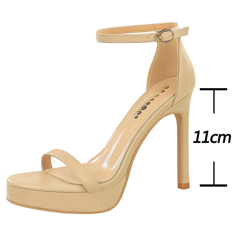 BIGTREE Shoes Summer High-Heeled Sandals Women's Shoes Sexy Party Shoes Peep-Toe High Heels Stiletto 11 CM Buckle Ladies Shoes
