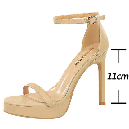 BIGTREE Shoes Summer High-Heeled Sandals Women's Shoes Sexy Party Shoes Peep-Toe High Heels Stiletto 11 CM Buckle Ladies Shoes