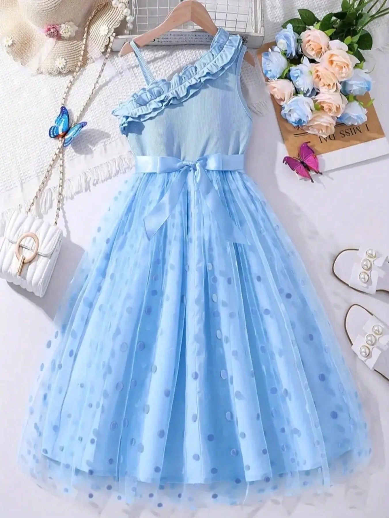 Leisure and Sweet Summer Girl Ruffle Decoration Cami Tutu Dress Princess Mesh Children's Dress