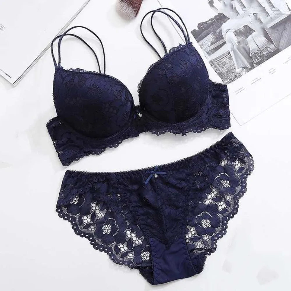 Sweet Mesh Lace Flower Bra Low Waist Bowknot Push Up Bra Women Lingerie Intimates Bra Panties Set Girl