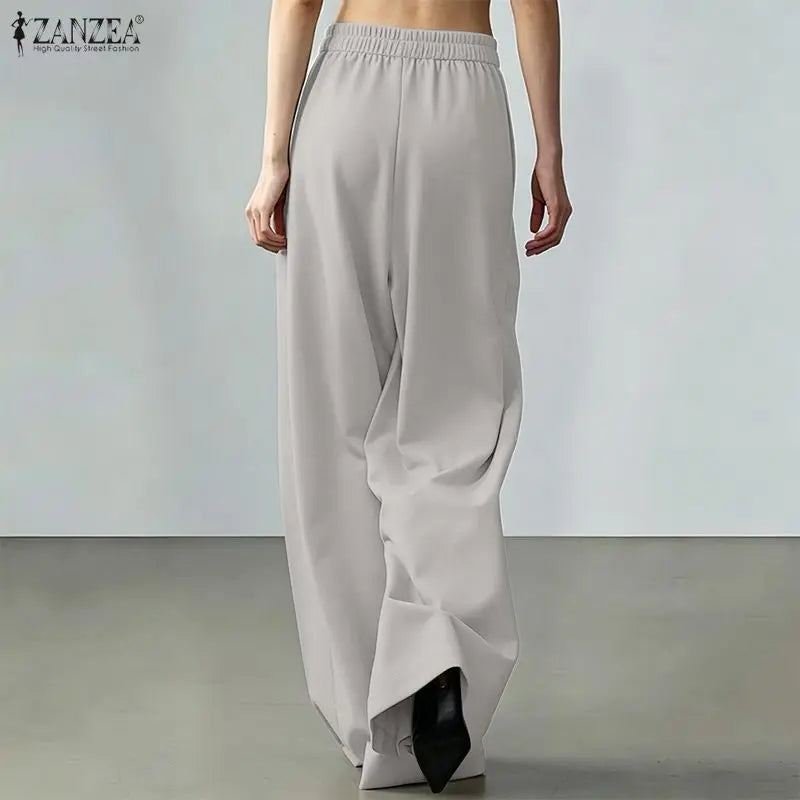 Elegant ZANZEA  Women Pants Summer Spring Wide Leg Pants Loose Thin Long Trousers OL Work Party Bottoms Streetwear Oversize