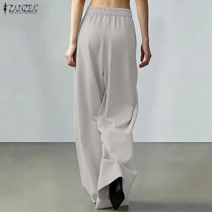 Elegant ZANZEA  Women Pants Summer Spring Wide Leg Pants Loose Thin Long Trousers OL Work Party Bottoms Streetwear Oversize
