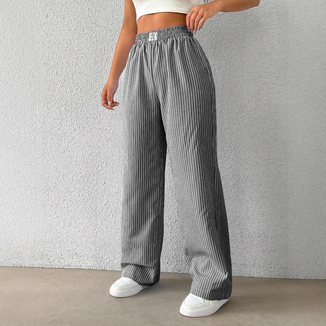 2026 Women's Casual Striped Woven Wide Leg Pants Fall Winter Casual Stylish Full Length Trousers Y2K Clothes Streetwear