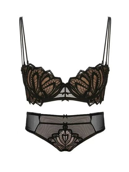 Women's Sexy Half-Cup Bra 1/2 Cup Gathering Soft Steel Ring Push-Up Lace Comfortable Underwear Set 8CM