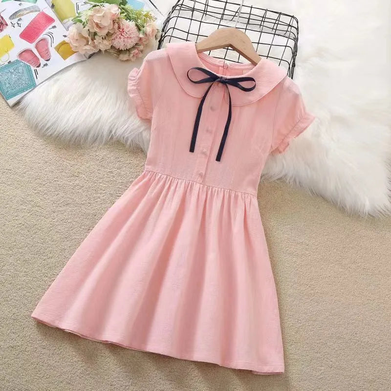 Pure Cotton Thin Short Sleeve Girls Party Dresses Kids Clothes 10 Years Old 2025 Children's Clothing Child Girl Dress Elegant 14