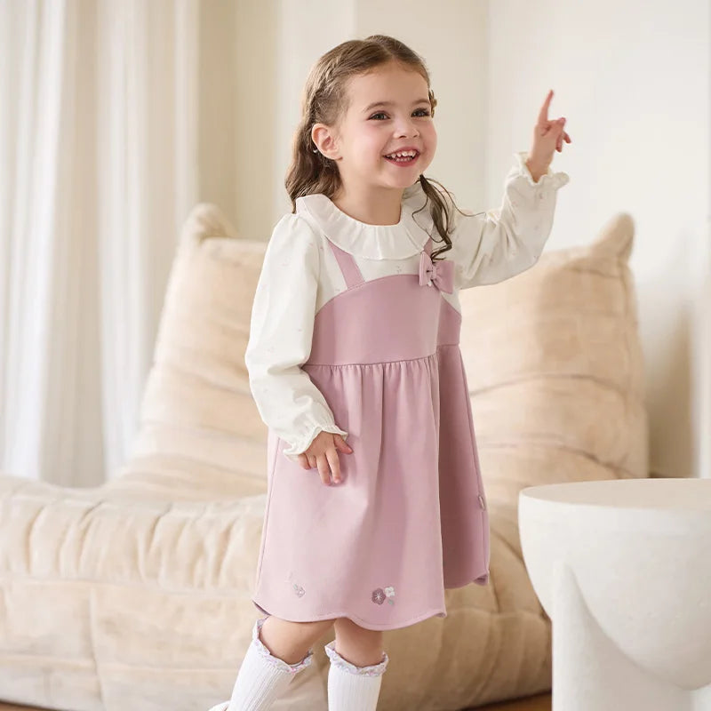 Dave Bella Girl Dresses Spring Autumn Dress Long Sleeve Cotton Sweet Bow Children Princess Clothes Elegant Charm Party DB3263030