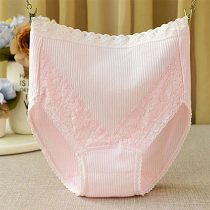 Women High-Waist Cotton Underwear Breathable Seamless Lace Trim Comfortable  Panties