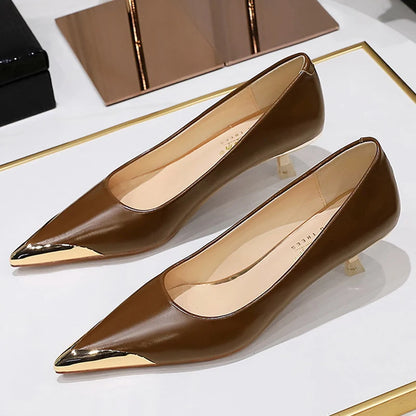 BIGTREE Shoes Women Pumps Metal Pointed Tip Kitten Heels Stiletto 4.5 cm Luxury Banquet Shoes Sexy Party Shoes Women Heels New
