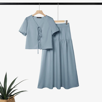 ZANZEA Summer 2PCS Outfits Stylish V Neck Short Sleeve Blouse Dress Sets Casual A Line Skirt Suit Elegant Women 2 Pieces Sets