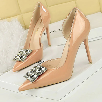 BIGTREE Shoes NEW Luxury High Heels Rhinestone Design Women Pumps Patent Leather Female Heels Stilettos Fashion Sexy Party Shoes