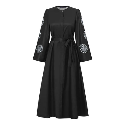 ZANZEA Fashion Women Long Sleeve Muslim Abaya Dresses Floral Printed Dress IsIamic Robe Casual Kaftan Belted Vestidos Ramadan