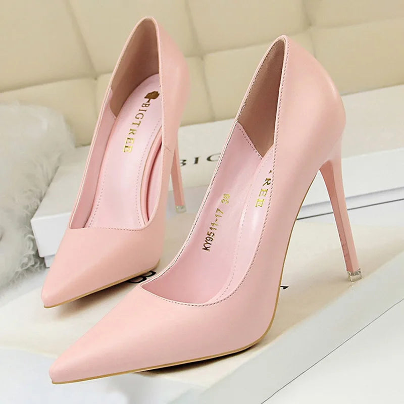 BIGTREE Shoes Women Pumps Pu Leather High-heeled Shoes Fashion Wedding Shoes Stiletto Heels Sexy Party Shoes Large Size 42 43