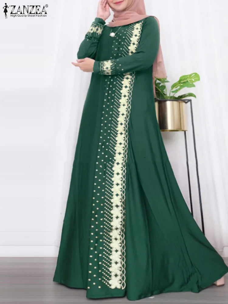 ZANZEA Muslim Fashion Dresses IsIamic Long Robe Abaya Vintage Floral Printed Vestidos Long Sleeve Maxi Sundress Abayas For Women