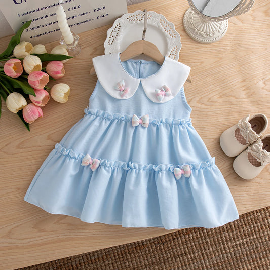 Summer New Cute Bow Baby Girl Dress, Sweet Children'S Clothing (9 Months -4 Years Old)