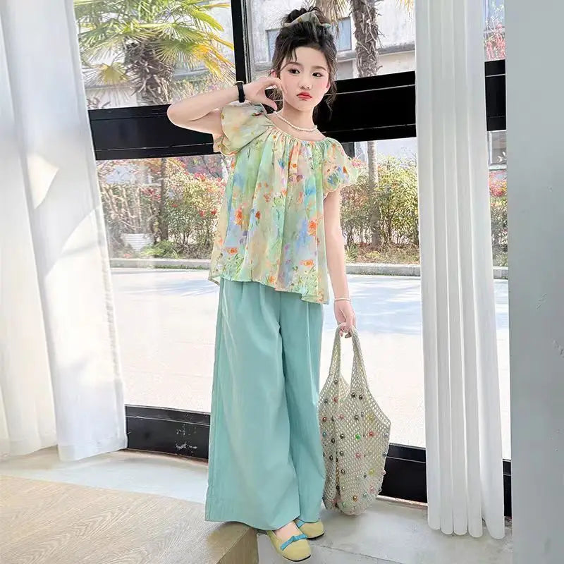 Child House Clothing Junior Top and Bottom Set Girls' Summer Clothes Children Teenage Girl Outfit 10 12 Years Old T-shirts Kids