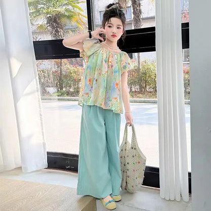 Child House Clothing Junior Top and Bottom Set Girls' Summer Clothes Children Teenage Girl Outfit 10 12 Years Old T-shirts Kids