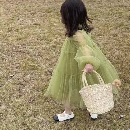 2025 Spring New Arrival Girls' Korean Style A-line Tulle Princess Dresses - Stylish Summer Dresses for 4-12 Years Old