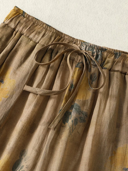 High Waist Wide Leg Pants Women's Casual Floral Print Artistic Versatile Cotton Linen Spring Autumn Season Pear Shaped Body Type