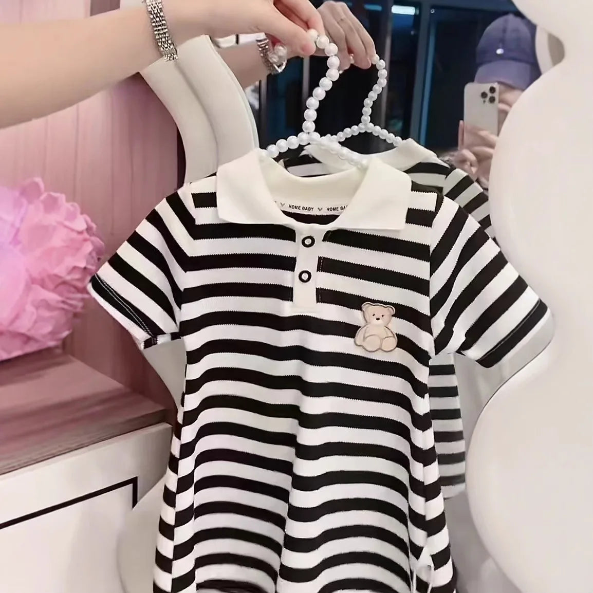 1pcs Children Short Sleeve Dress Kids Leisure Skirts Summer Baby Black White Stripe Skirt Pupil Girls Fashion Clothes 80cm-160cm