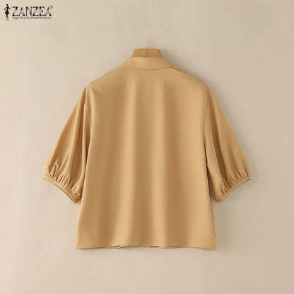 ZANZEA 2026 Woman Half Lantern Sleeves Blouses Casual Turn-Down Collar Button Up Shirts Spring Summer Solid Color Commute Tops
