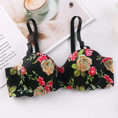 French Simple British Ice Silk Bra One Piece Thick Cup Girls Gathering No Steel Rings Women's Underwear Ropa Interior Femenina