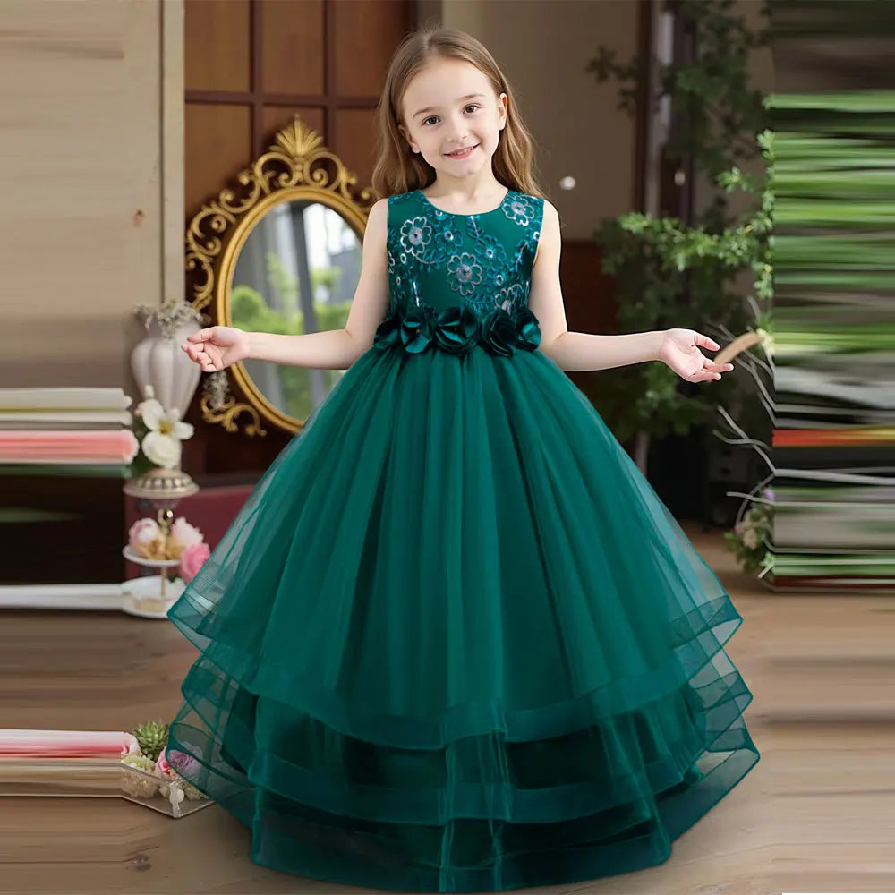 Hetiso Elegant Teenage Girls Evening Party Formal Prom Gown Kids Sleeveless Birthday Wedding Princess Dress for Girls 3-12 Years