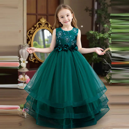 Hetiso Elegant Teenage Girls Evening Party Formal Prom Gown Kids Sleeveless Birthday Wedding Princess Dress for Girls 3-12 Years