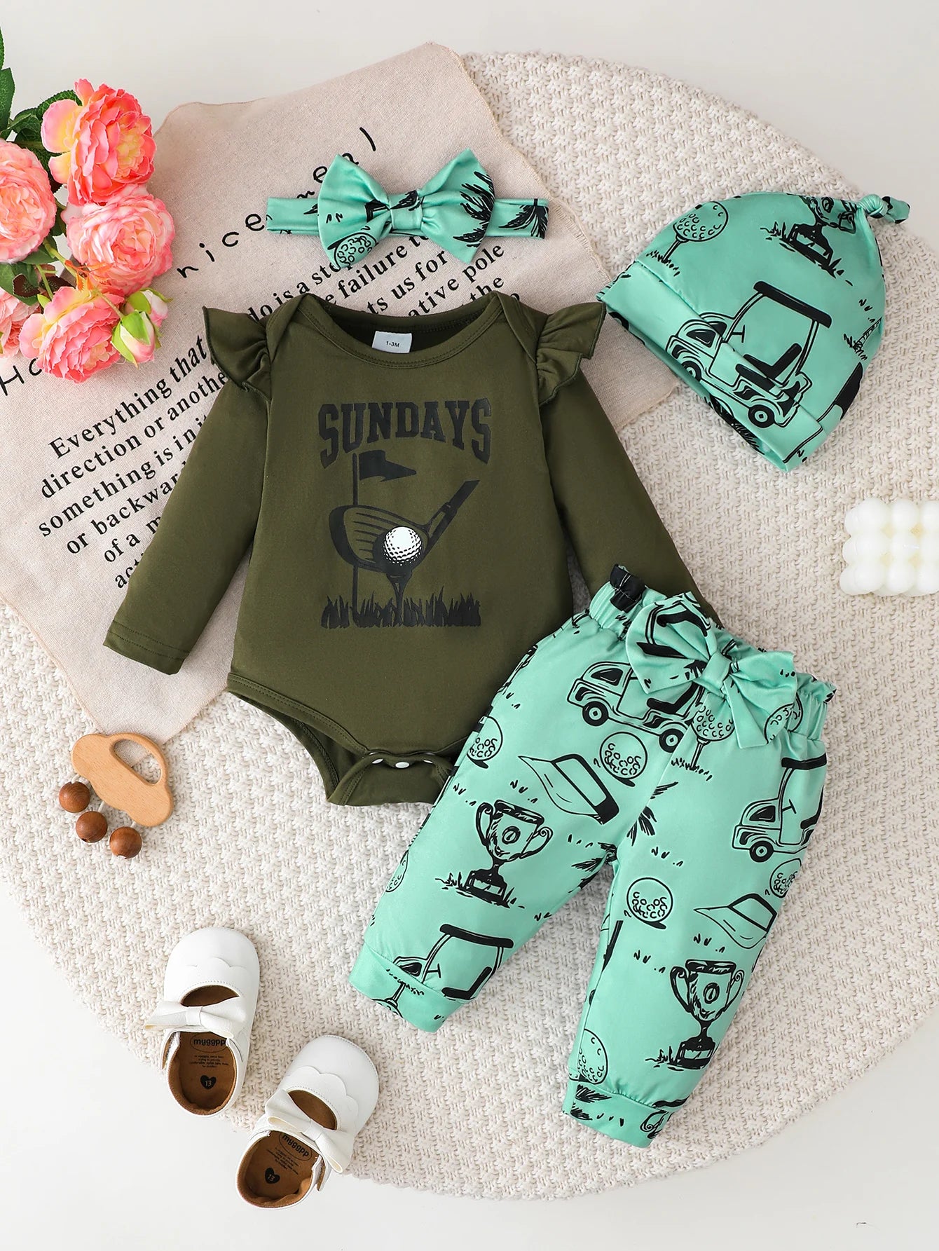 Baby Girl Long Sleeve Romper Set with Pants And Hat Three-Piece Casual Outfit Spring Autumn Fashion Print Design
