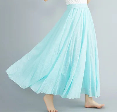 new 2020 Women Linen Cotton Long Skirts Elastic Waist Pleated Maxi Skirts Beach Boho Vintage Summer Skirts Faldas Saia