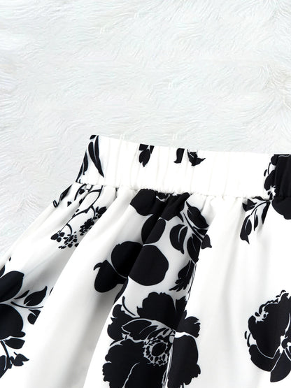 Four Seasons vacation style Black And White Floral Design half skirt