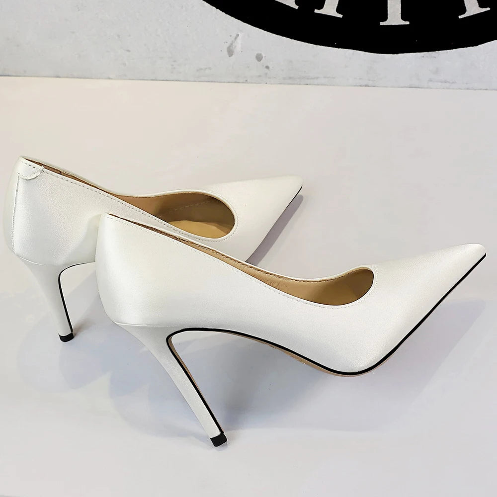 BIGTREE Shoes Women Pumps Rice White High Heels Sexy Party Shoes Stiletto 10 cm Heels Ladies Shoes Pointed Tip Female Heels New