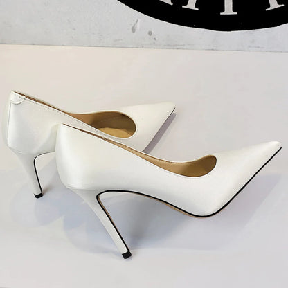 BIGTREE Shoes Women Pumps Rice White High Heels Sexy Party Shoes Stiletto 10 cm Heels Ladies Shoes Pointed Tip Female Heels New