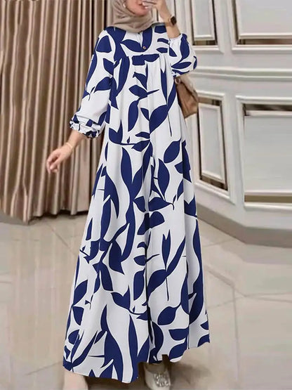 Women Fashion Long Sleeve Floral Print Muslim Dress Abaya ZANZEA Autumn Bohemain Sundress Maxi Long Vestidos Islamic Clothing