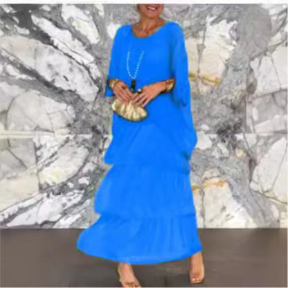 Fashion New Chiffon Printing Mesh Bat Sleeve O Neck Long Women's Dresses Summer Casual Loose Elegant Female Holiday Beach Dress