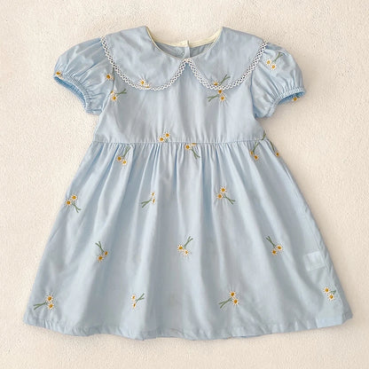 Summer New Little Girls Toddler Princess Dresses 1-6Yrs Girls Fashion Embroidered Flower Dress Kids Flying Sleeves Party Clothes