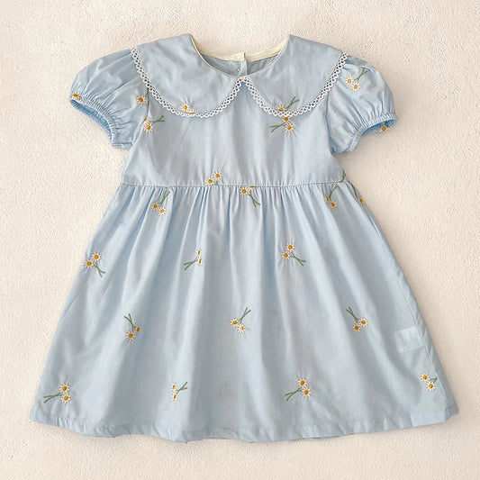 Summer New Little Girls Toddler Princess Dresses 1-6Yrs Girls Fashion Embroidered Flower Dress Kids Flying Sleeves Party Clothes