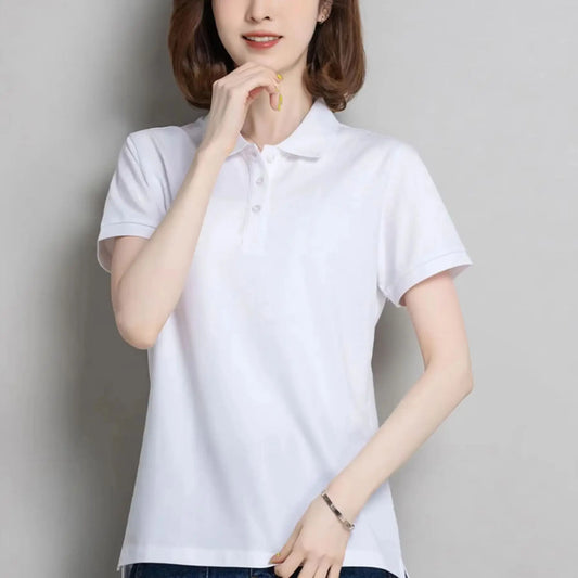 Summer Polo Shirts Korean Style Women Cool Ice Silk Short Sleeve Shirt Breathable Quick Dry Casual Golf Shirts Pullover Tee Tops